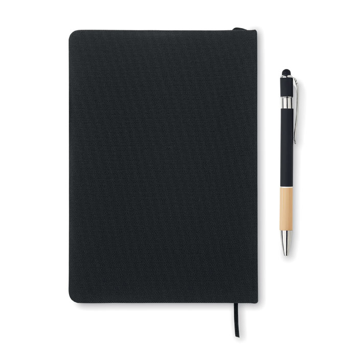 NOTA – Set notebook A5 in RPET con penna – Nero